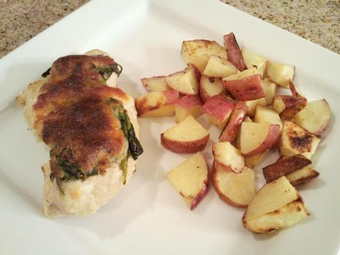 Spinach and Mozzarella Chicken with Lemon Roasted Potatoes