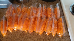Orange bell peppers, already cut into strips