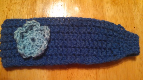 Close-up of blue heather headband with Flower Applique