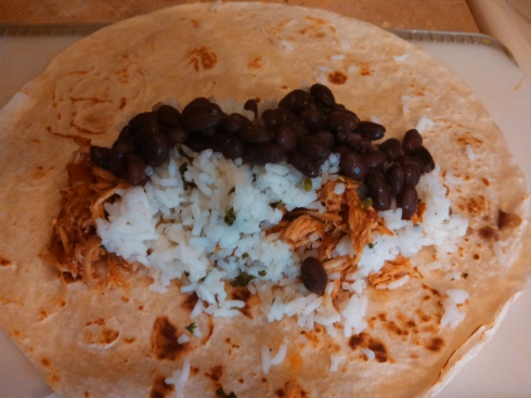 Chicken, Rice, and Black Bean Burrito Assembly
